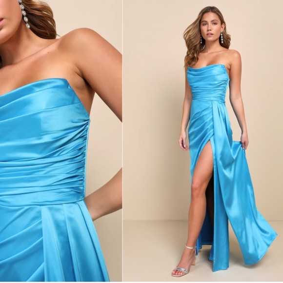 LULU's Sexy Prom Wedding Bridesmaid Elegant Satin Chic Retro Glamorous Gown - Picture 3 of 6